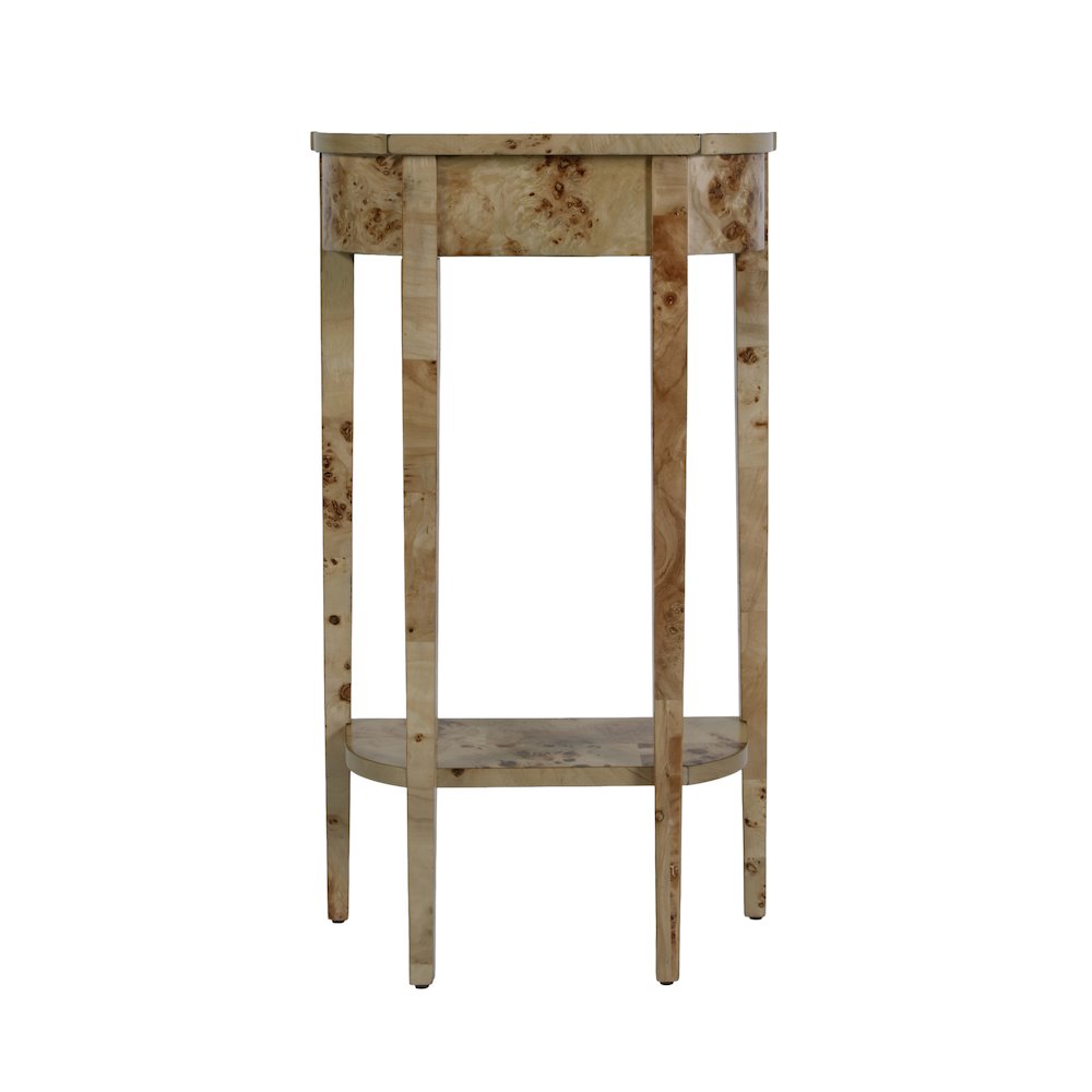 Wendell 17.5 in. W Demilune Wood Console Table, Lower Open Shelf, Light Brown