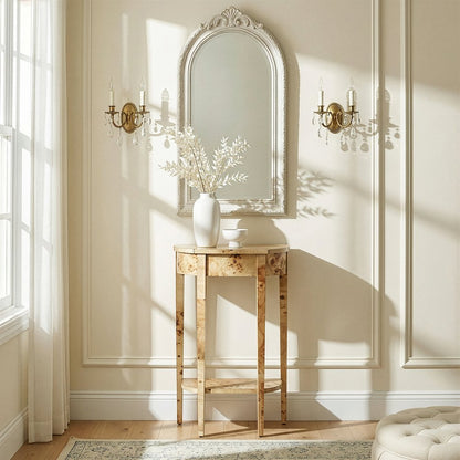 Wendell 17.5 in. W Demilune Wood Console Table, Lower Open Shelf, Light Brown