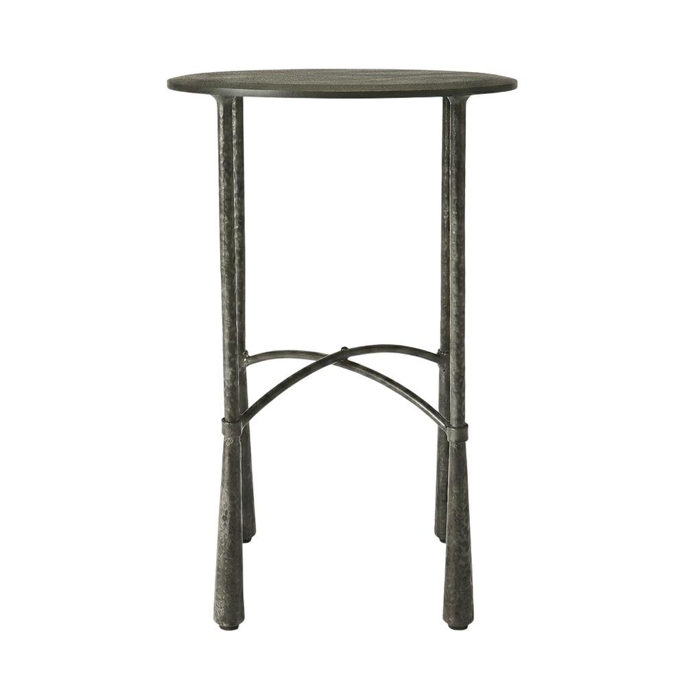 Round Side Table with Distressed Finish, Industrial Accent Table for Living Room