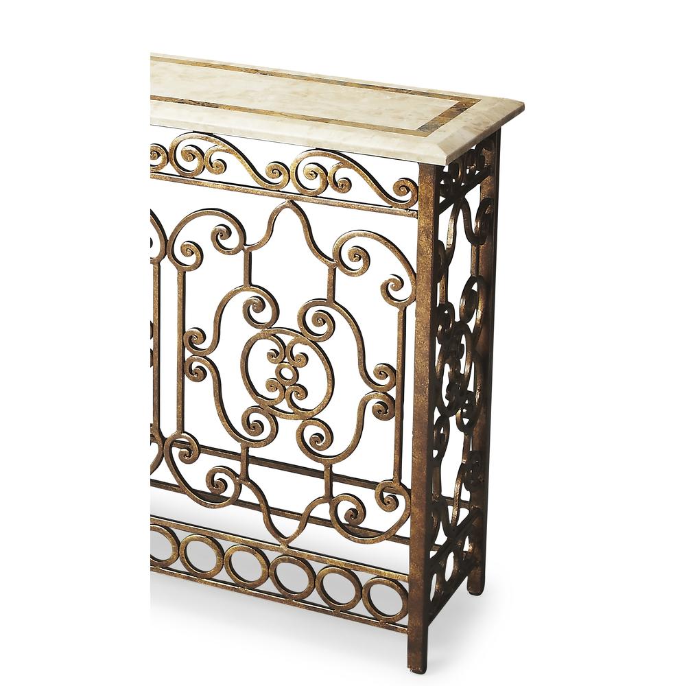 Contessa Iron & Fossil Stone Console Table, Multi-Color