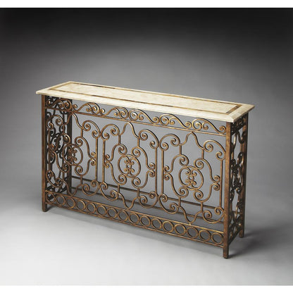 Contessa Iron & Fossil Stone Console Table, Multi-Color