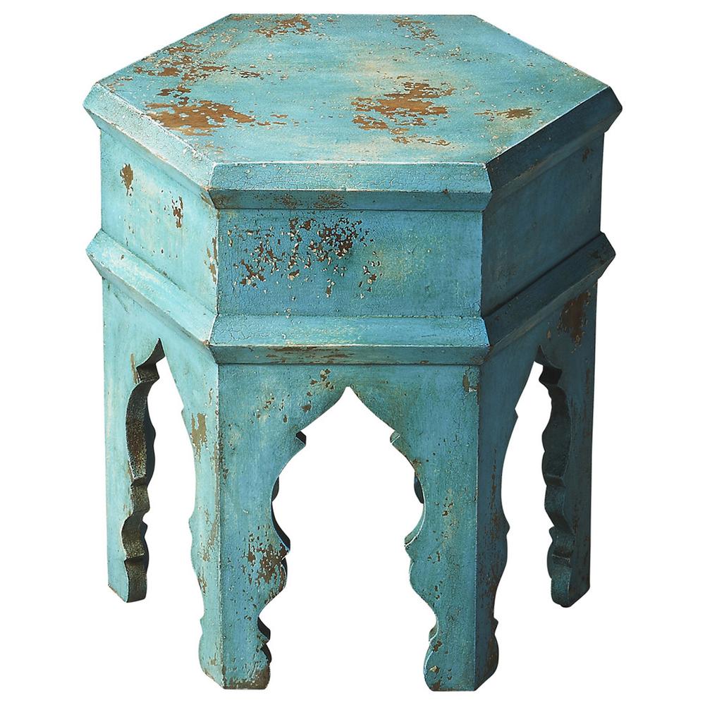 Tangiers Solid Wood Side Table, Blue
