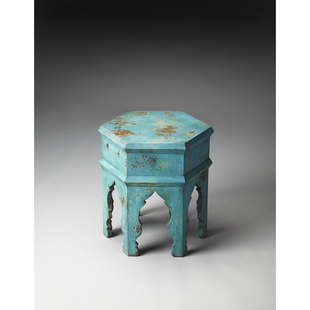 Tangiers Solid Wood Side Table, Blue