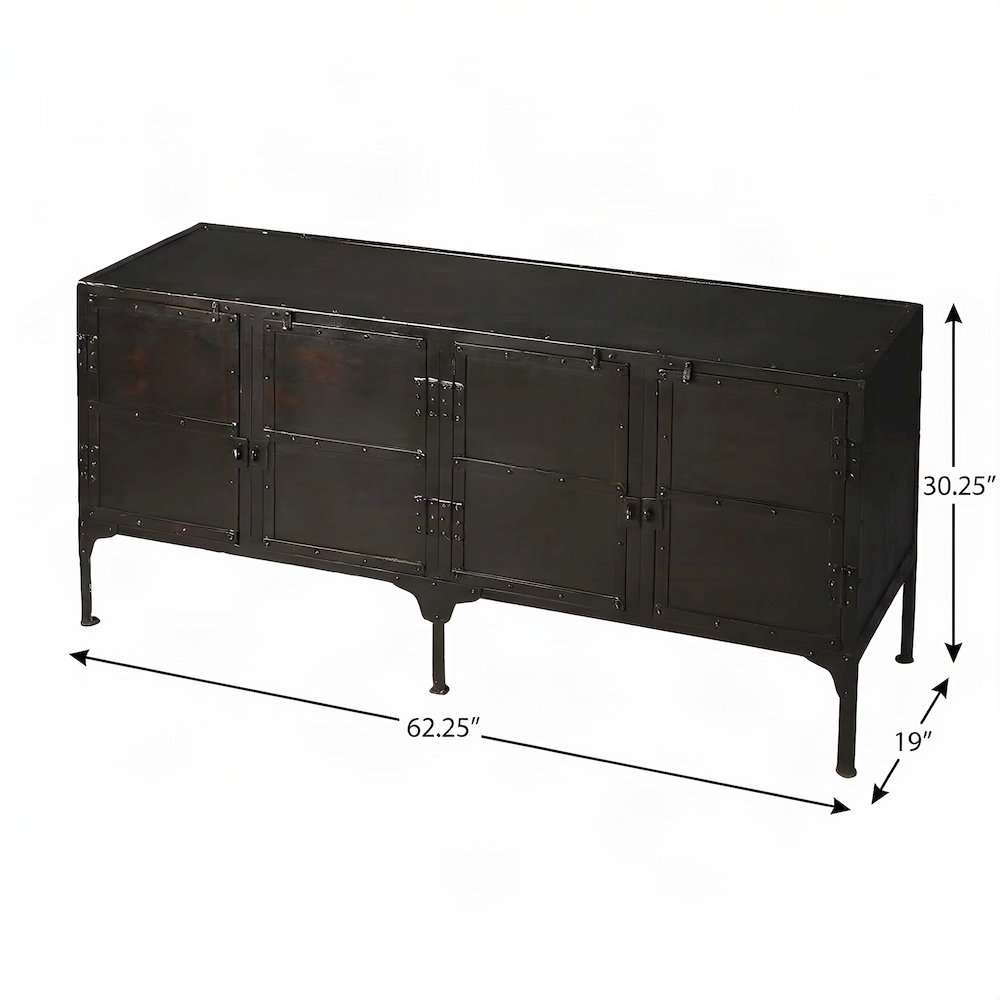 Starlight Canyon Home Console Table with Iron Frame and Cabinets, Black