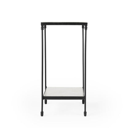Larkin Outdoor Marble & Iron Side Table, Black