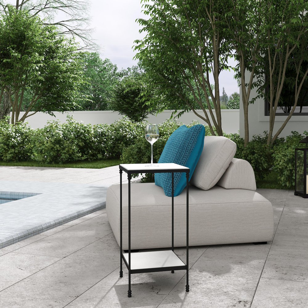Larkin Outdoor Marble & Iron Side Table, Black