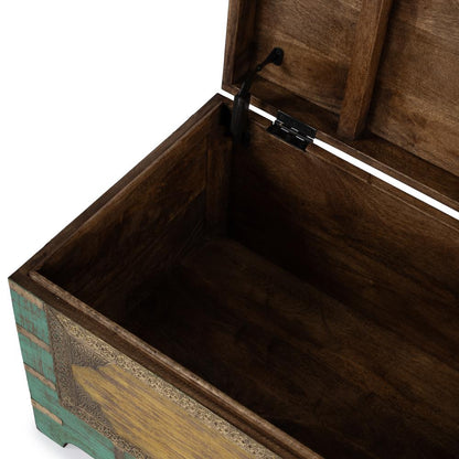 Nador Hand-Painted Brass Inlay Storage Trunk Coffee Table, Blue, Yellow