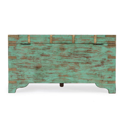 Nador Hand-Painted Brass Inlay Storage Trunk Coffee Table, Blue, Yellow