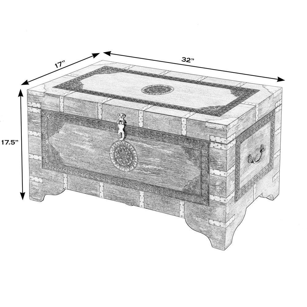Nador Hand-Painted Brass Inlay Storage Trunk Coffee Table, Blue, Yellow