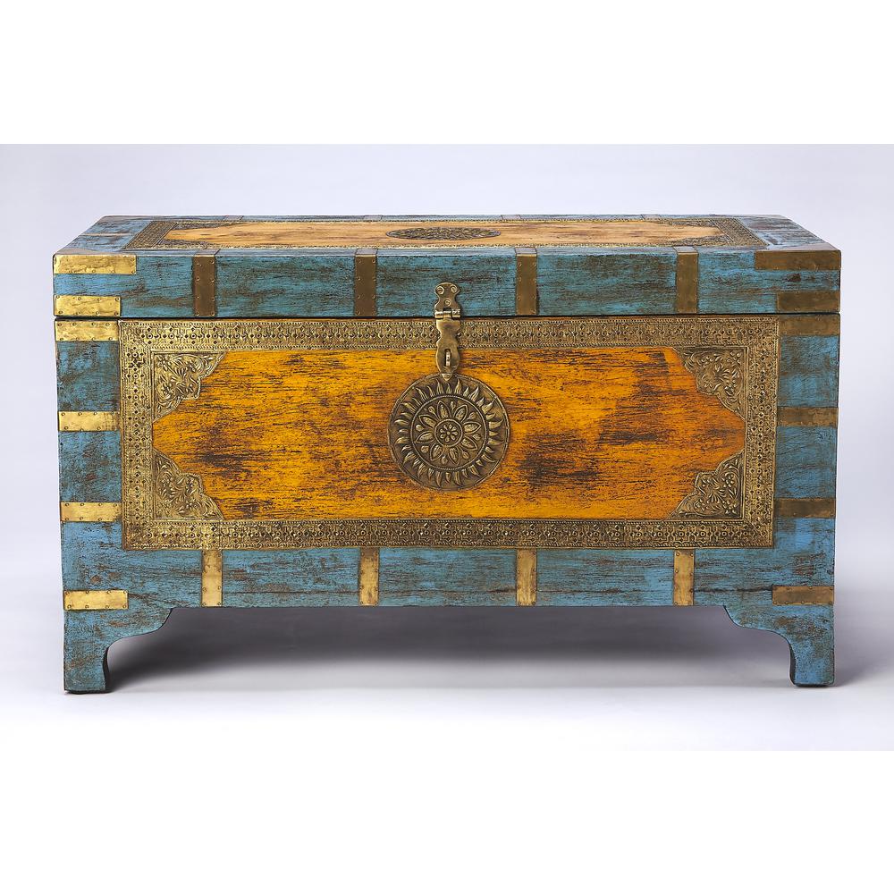 Nador Hand-Painted Brass Inlay Storage Trunk Coffee Table, Assorted