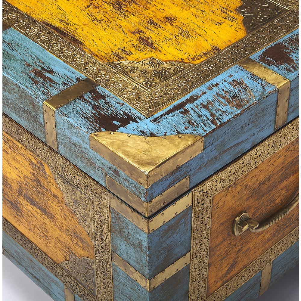 Nador Hand-Painted Brass Inlay Storage Trunk Coffee Table, Assorted