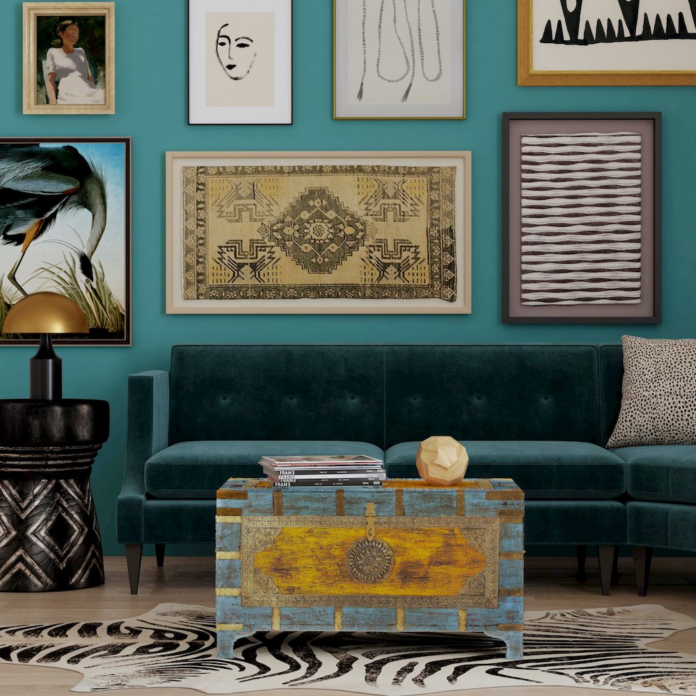 Nador Hand-Painted Brass Inlay Storage Trunk Coffee Table, Assorted