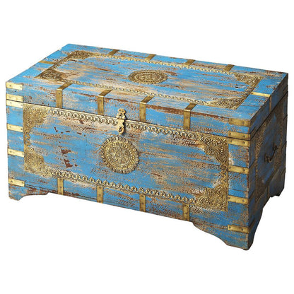 Neela Painted Brass Inlay Storage Trunk, Blue
