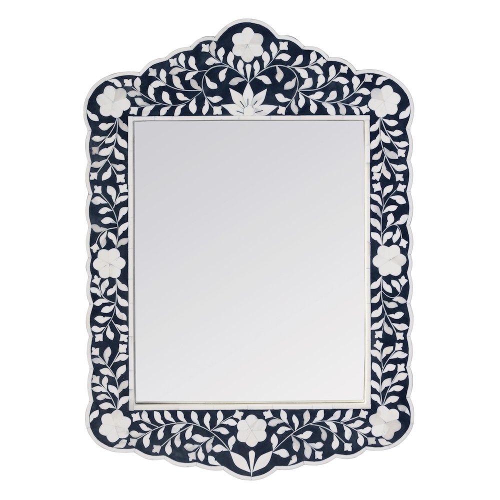Vivienne 20 in. W x 28 in. H Bone Inlay Vertical Accent Wall Mirror, Navy Blue