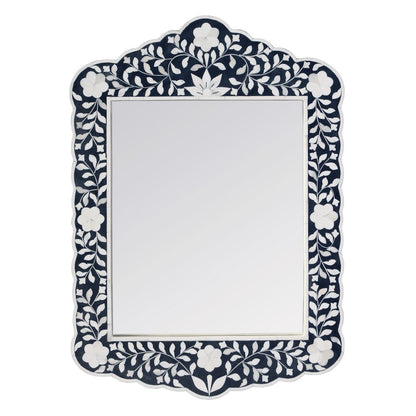 Vivienne 20 in. W x 28 in. H Bone Inlay Vertical Accent Wall Mirror, Navy Blue