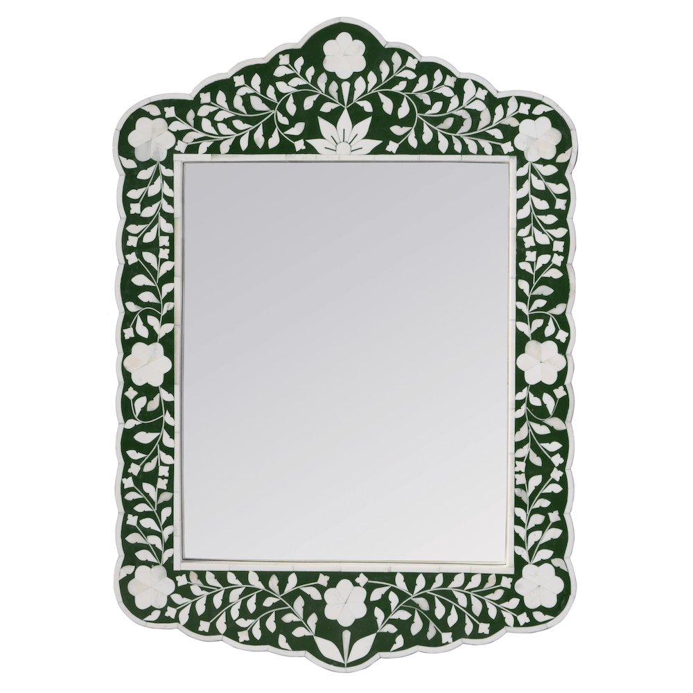 Vivienne 20 in. W x 28 in. H Bone Inlay Vertical Accent Wall Mirror, Green