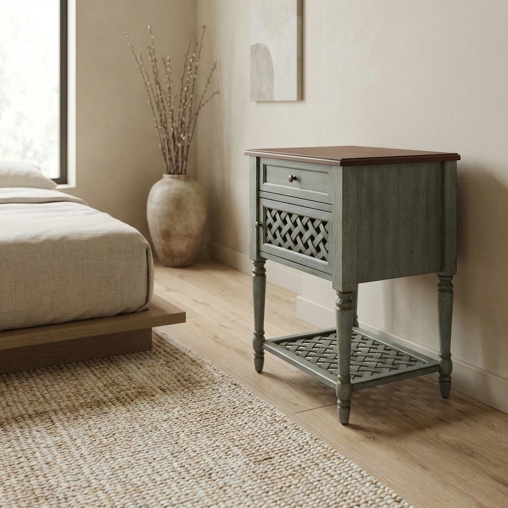 Rustic Nightstand with Drawer, Traditional Wood Side Table for Bedroom