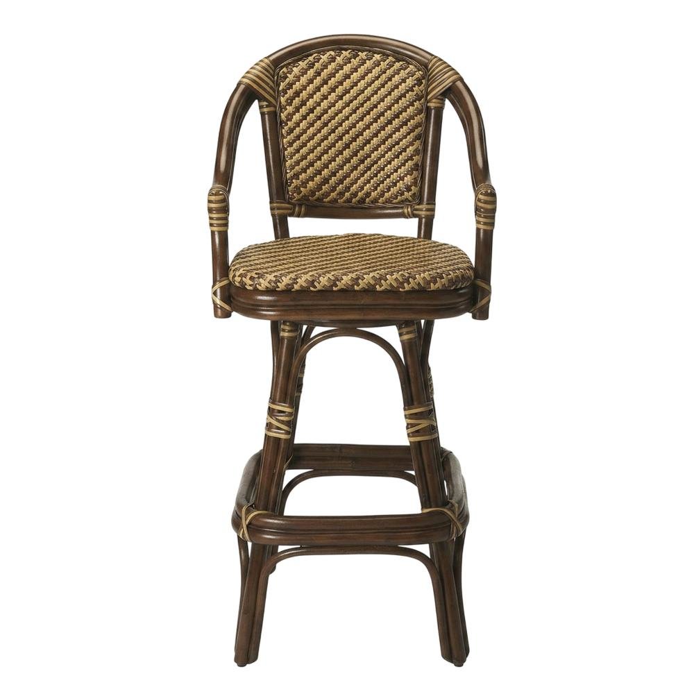 Rattan Bar Stool with Full Back, Transitional Counter Stool for Kitchen