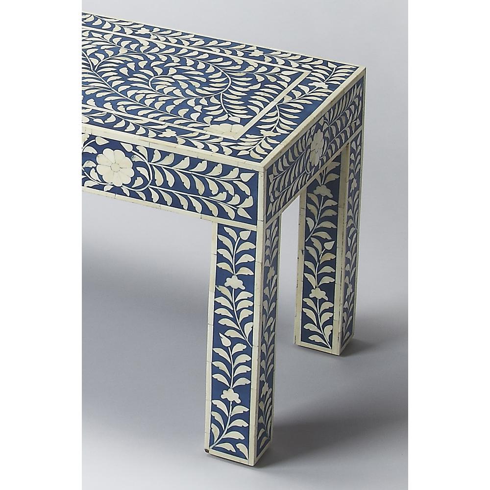 Vivienne Bone Inlay 47.5"W Bench, Blue