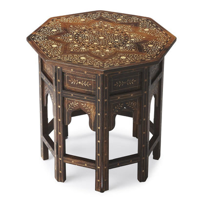 Rashmi Wood & Bone Inlay Side Table, Medium Brown