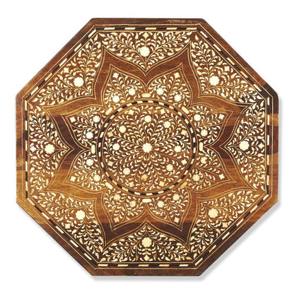 Rashmi Wood & Bone Inlay Side Table, Medium Brown