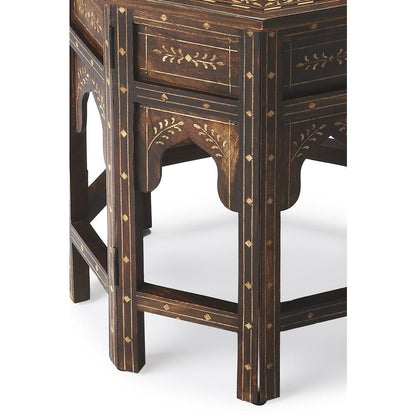 Rashmi Wood & Bone Inlay Side Table, Medium Brown