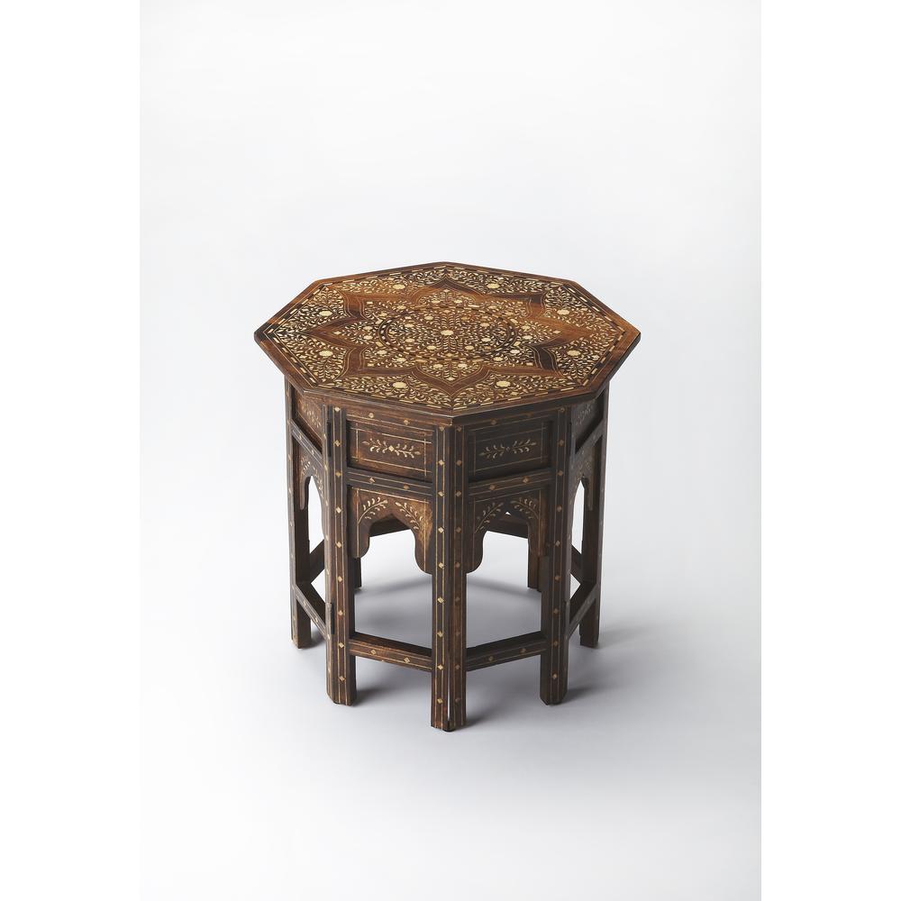 Rashmi Wood & Bone Inlay Side Table, Medium Brown