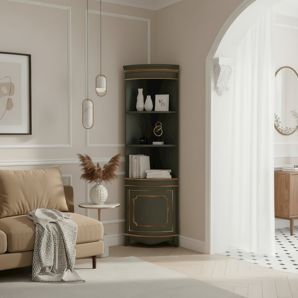 Dowling 24 in W x 73 in H Quarter Round Corner Cabinet, Pastel Green