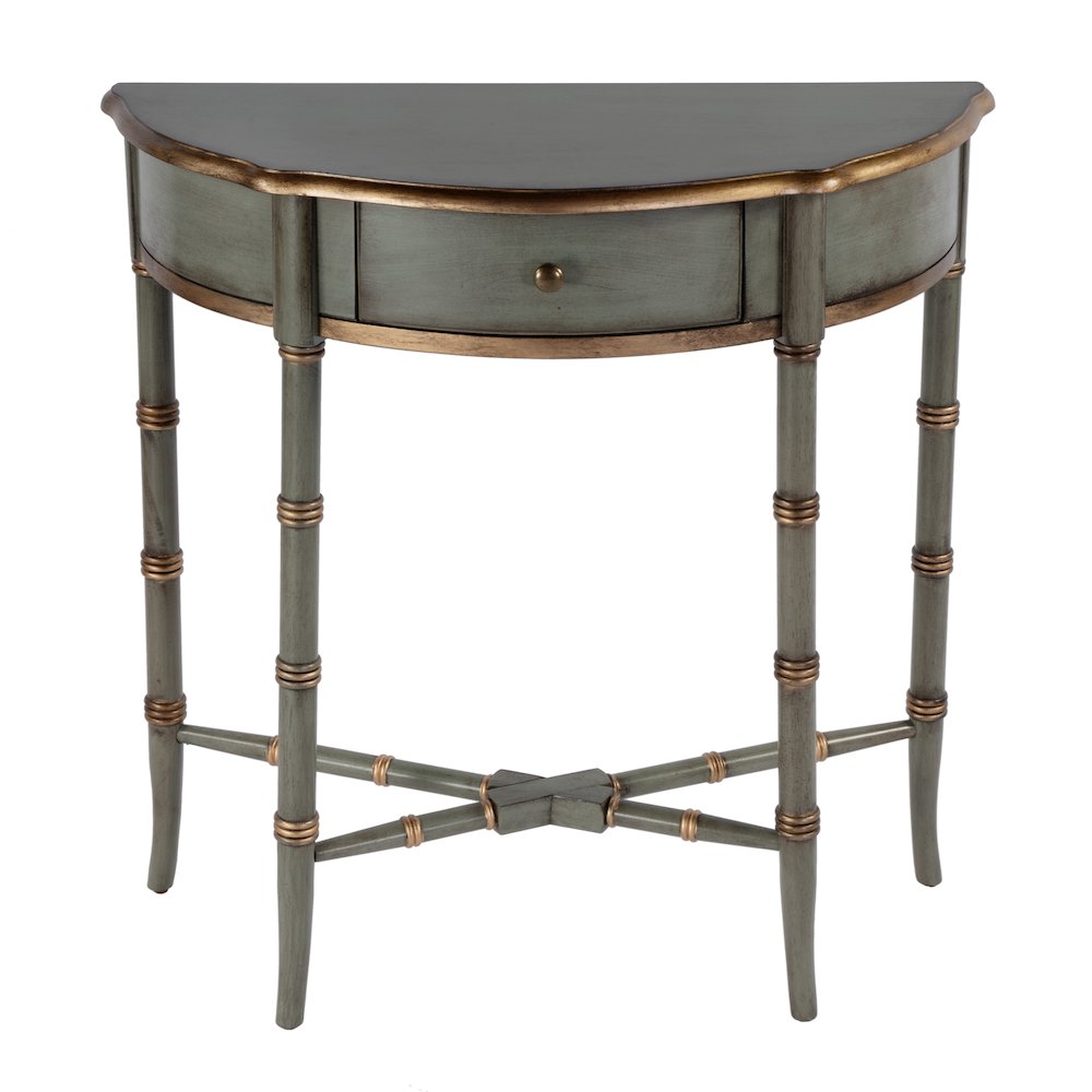 31 in. W Specialty Demilune Shape Wood 1 Drawer Console Table, Pastel Green