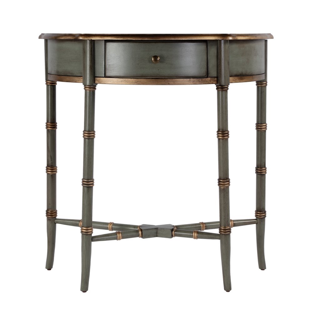 31 in. W Specialty Demilune Shape Wood 1 Drawer Console Table, Pastel Green