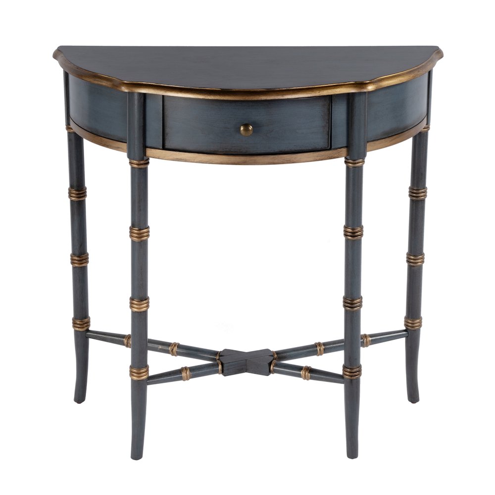 31 in. W Specialty Demilune Shape Wood 1 Drawer Console Table, Pastel Blue