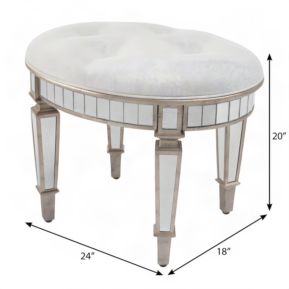 Starlight Canyon Home Vanity Stool with Button-Tufted Oval Seat, Silver