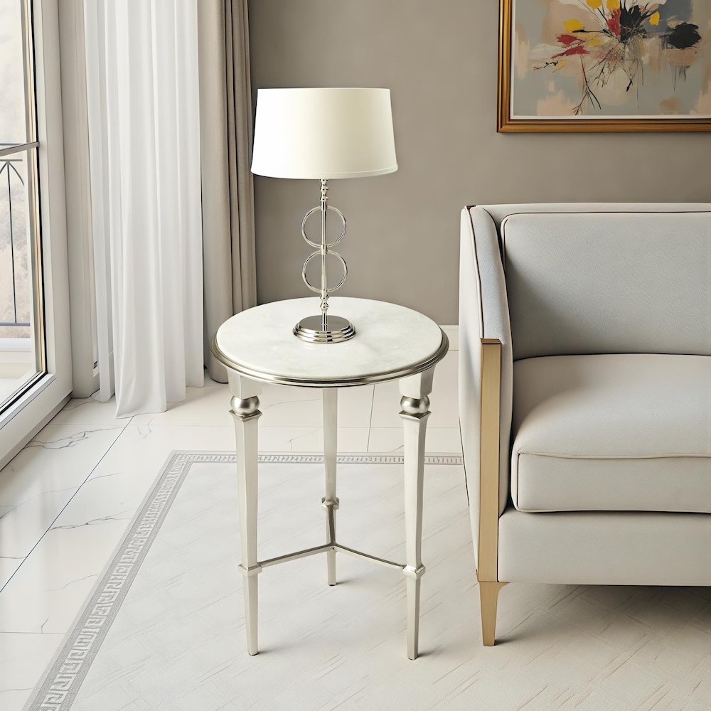 Darrieux Marble Side Table, Silver
