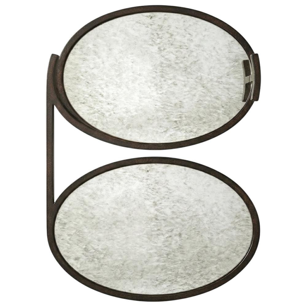 Oval Mirror Top Metal Side Table, Modern Accent End Table for Living Room