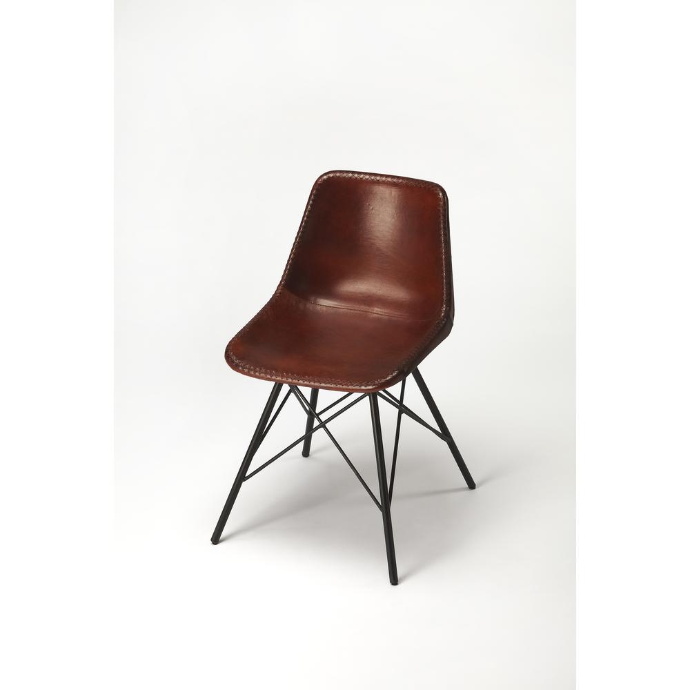 Inland Leather Side Chair, Medium Brown