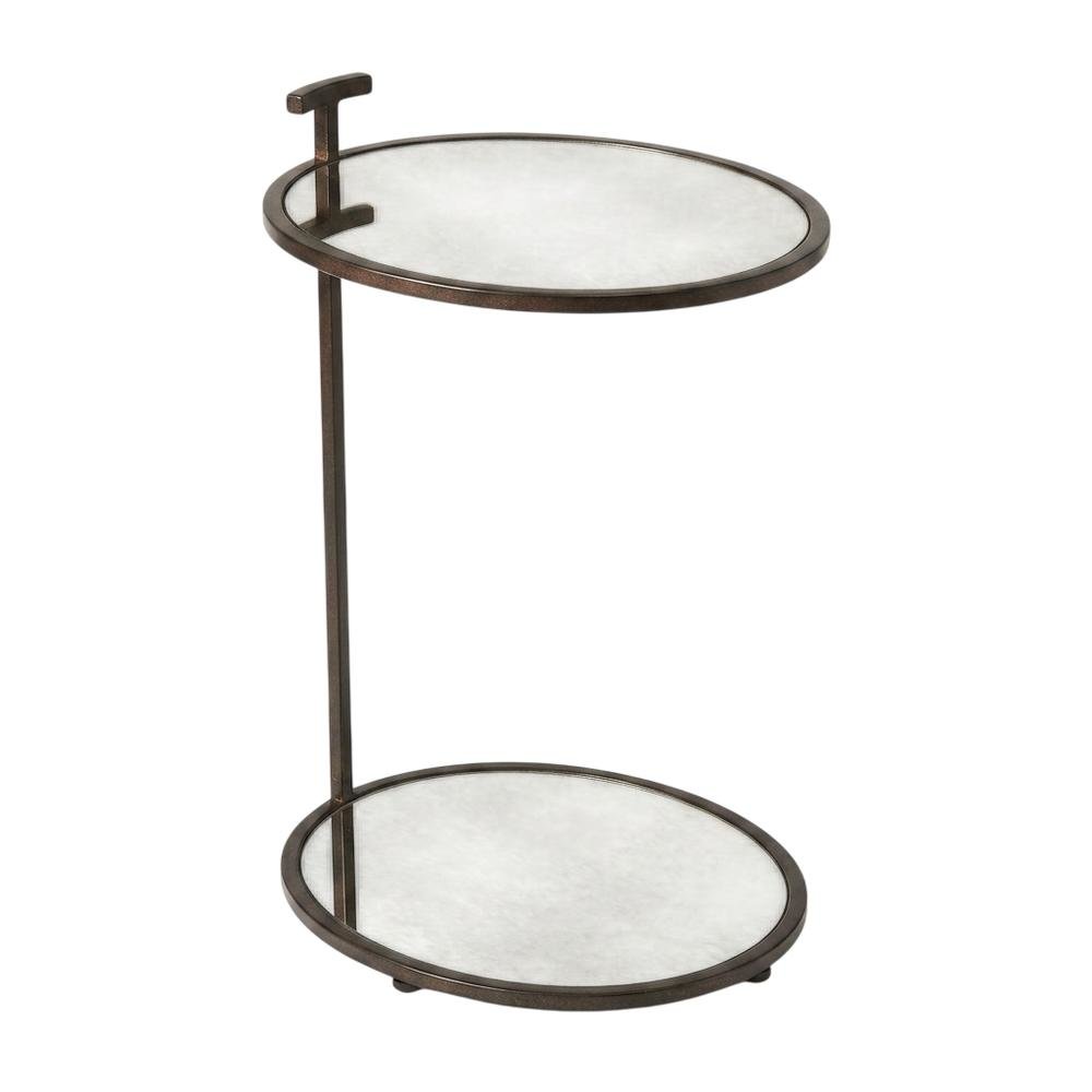 Oval Mirror Top Metal Side Table, Modern Accent End Table for Living Room