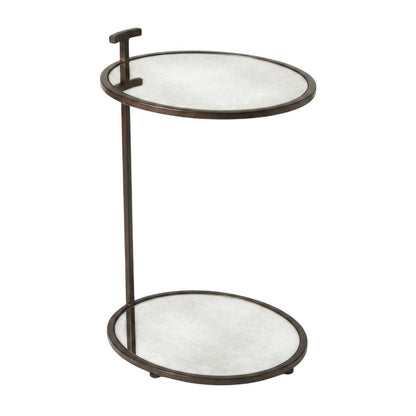 Oval Mirror Top Metal Side Table, Modern Accent End Table for Living Room