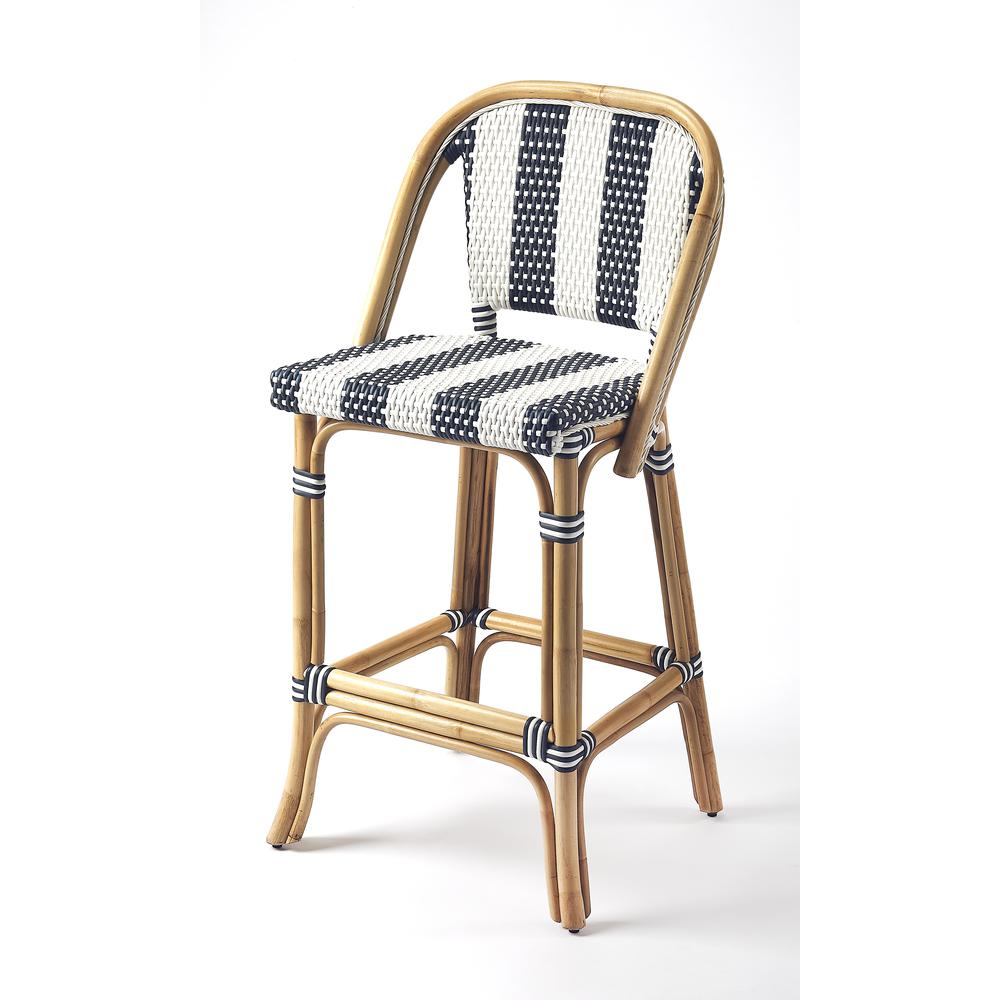 Lila Rattan 28" Bar Stool, Blue