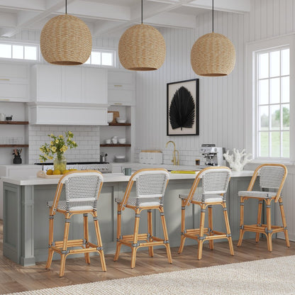 Lila Rattan 28 in. Seat Height Bar Stool with Back and Footrest