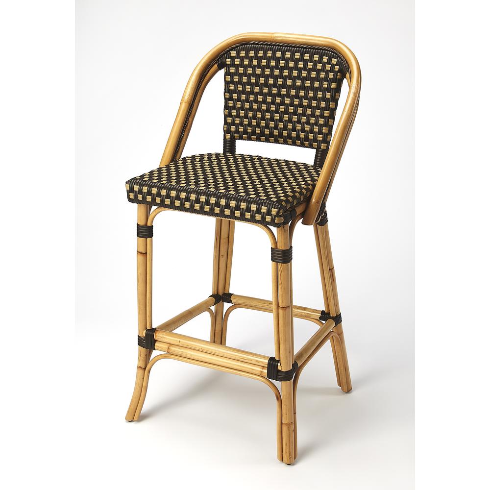 Lila Rattan 28" Bar Stool, Dark Brown