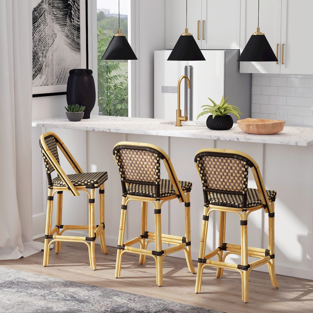 Lila Rattan 28" Bar Stool, Dark Brown
