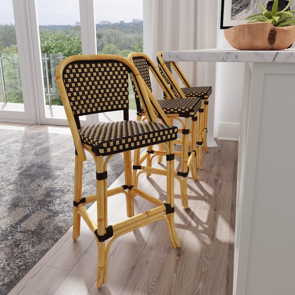 Lila Rattan 28" Bar Stool, Dark Brown