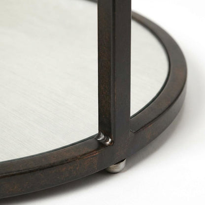 Oval Mirror Top Metal Side Table, Modern Accent End Table for Living Room