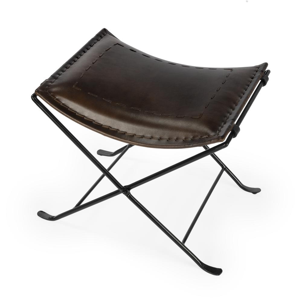 Melton Leather 21.5"W Accent Stool, Dark Brown