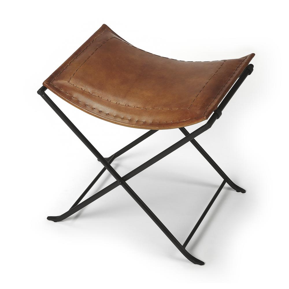 Melton Leather 21.5"W Stool, Medium Brown