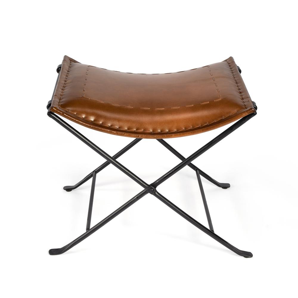 Melton Leather 21.5"W Stool, Medium Brown
