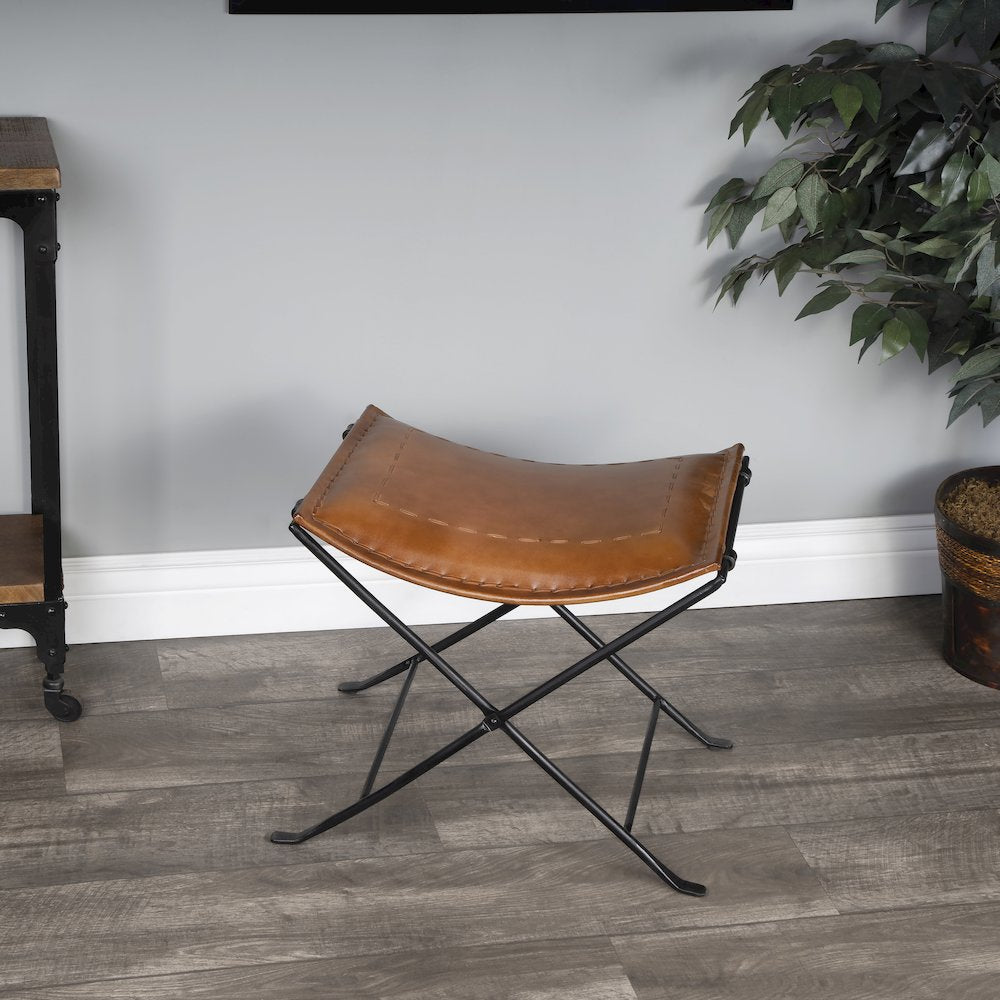 Melton Leather 21.5"W Stool, Medium Brown
