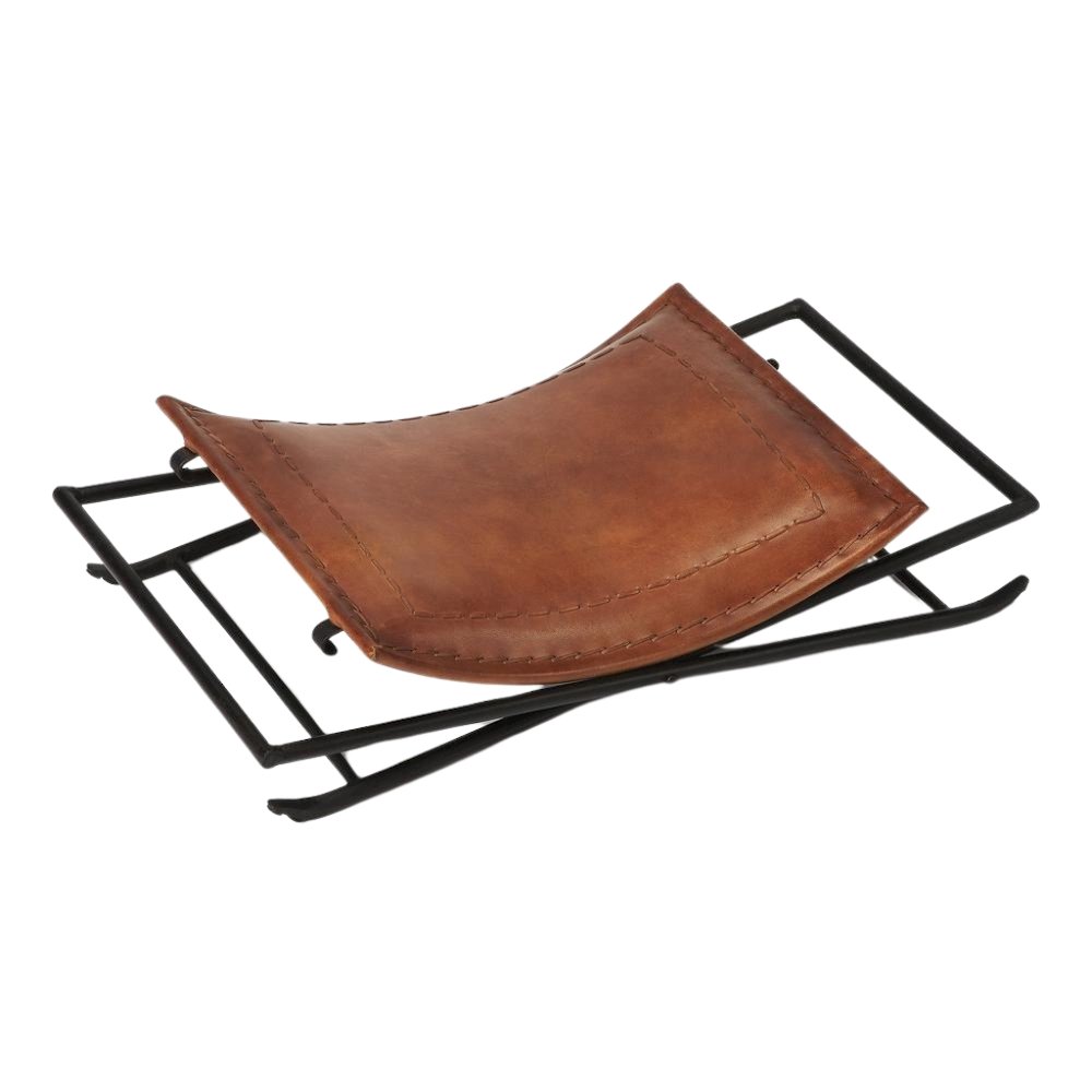 Brown Leather Vanity Stool – Small Sitting Stool for Bedroom or Entryway