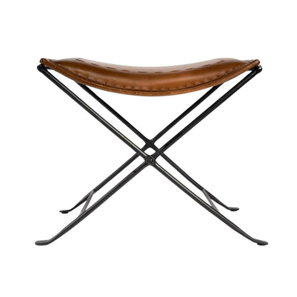 Brown Leather Vanity Stool – Small Sitting Stool for Bedroom or Entryway