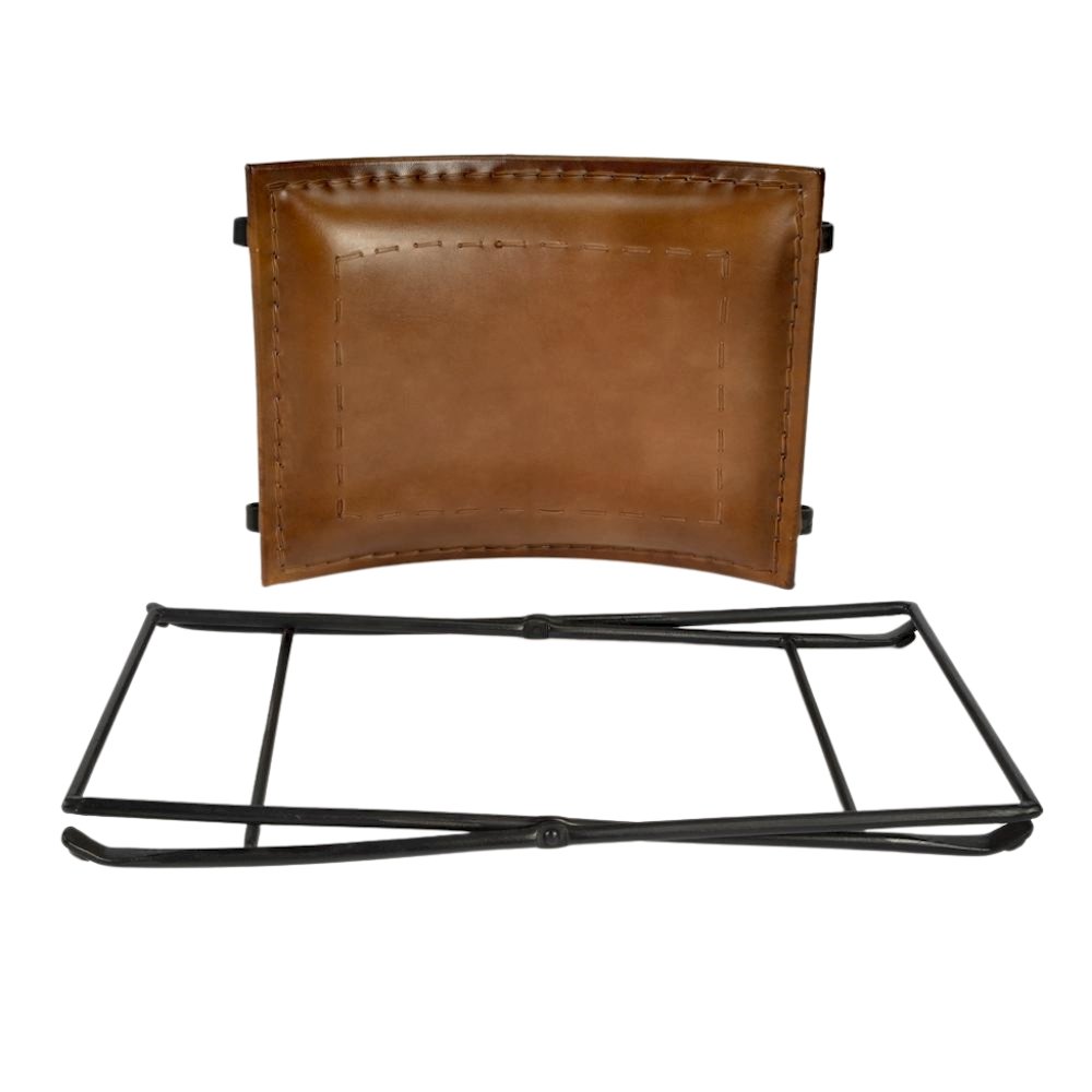 Brown Leather Vanity Stool – Small Sitting Stool for Bedroom or Entryway